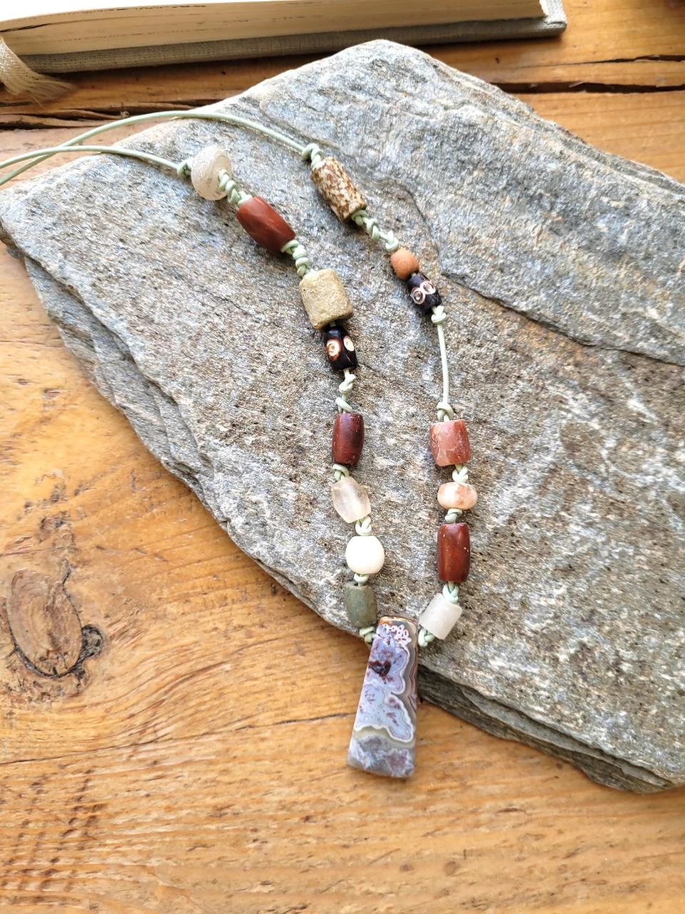 Exotic, ethnic necklace, African beads and crazy lace agate cabochon!! – photo 4